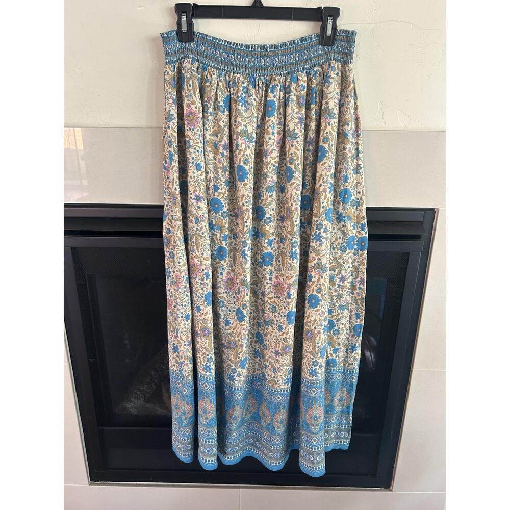 Natural Life Maxi Skirt Womens Sz Large Floral Long Cottage Boho Artsy Smocked - Picture 10 of 11